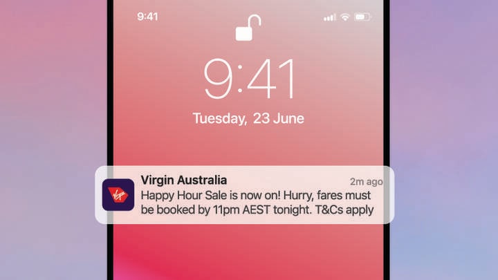 App push notification from Virgin Australia.