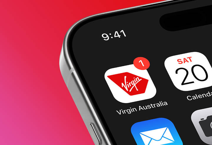 Virgin Australia app on a phone.
