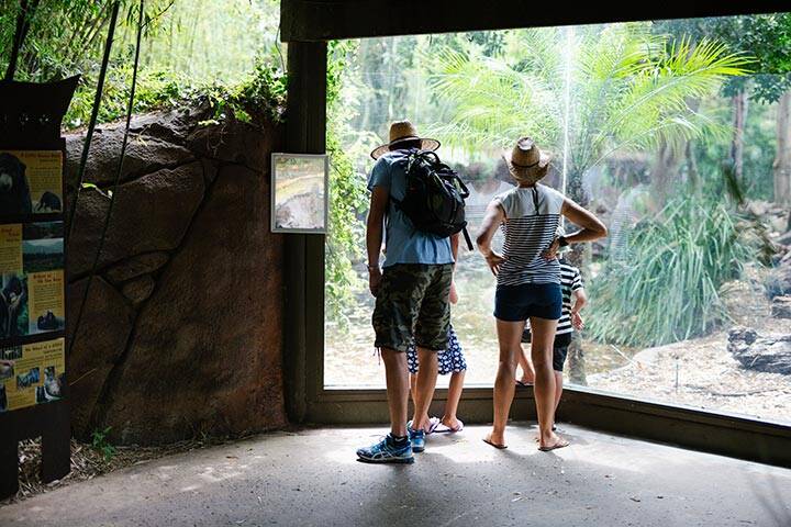 Family in an animal enclosure at Adelaide Zoo
