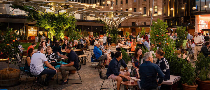 Crowds enjoying drinks and food during Adelaide Festival