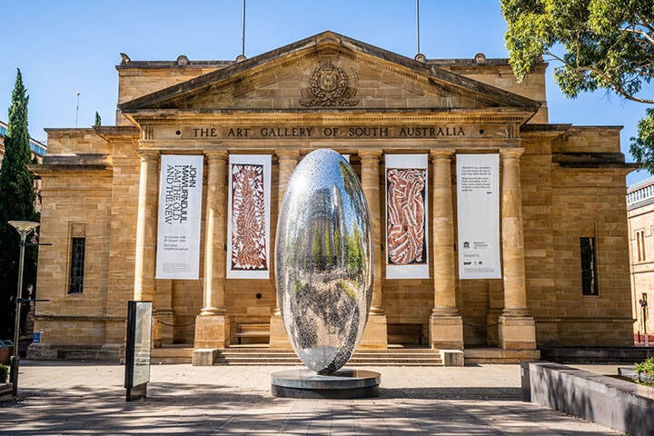 Facade and main entrance view of the building of the Art Gallery of South Australia AGSA in Adelaide SA Australia  