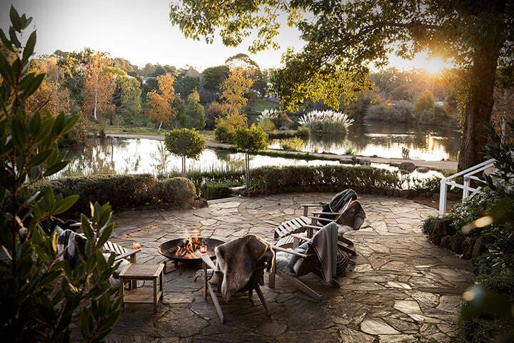 Recreation area to enjoy wine by the fireside at Lake House, Daylesford