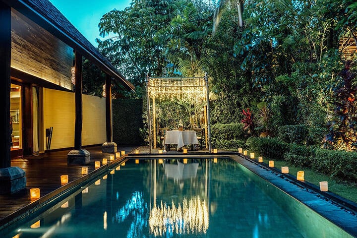 Romantic setting at the pool at Ametis Villa, near Kuta