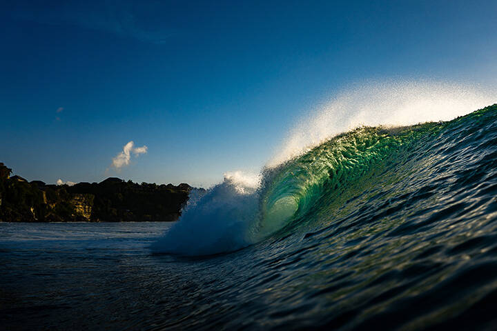 Wave breaking from water at Bingin Bali Indonesia