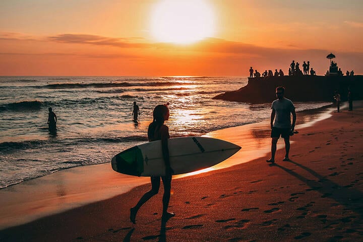 Surfers on Echo Point Beach at Sunset 