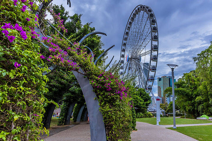 A flower-decorated walkway on the south bank of the Brisbane River, Brisbane, Queensland