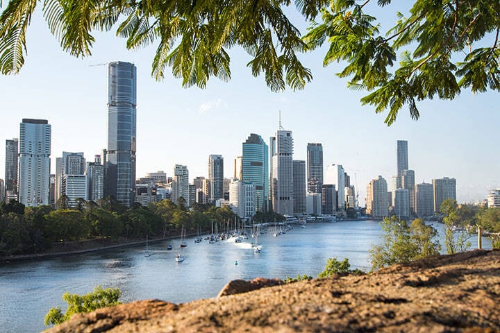 Brisbane skyline view from Kangaroo Point cliffs.