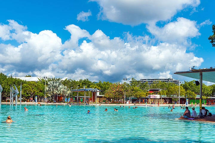 Crowds swimming at Cairns Esplanade Lagoon