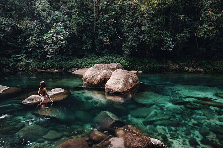 Woman swimming at Babinda Boulders