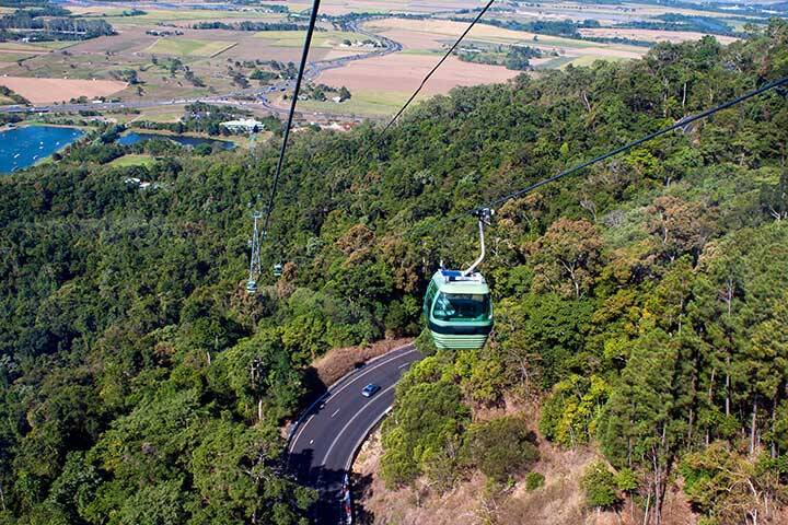 Cairns skysail taking tourists high to Kuranda, high in the Atherton Tablelands go tropical North Queensland, Australia. 