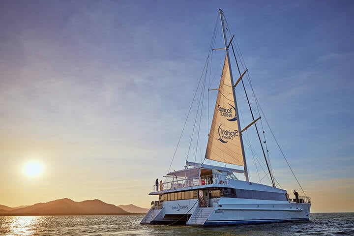On board the Cairns Dinner Cruise for sunset drinks and buffet dinner