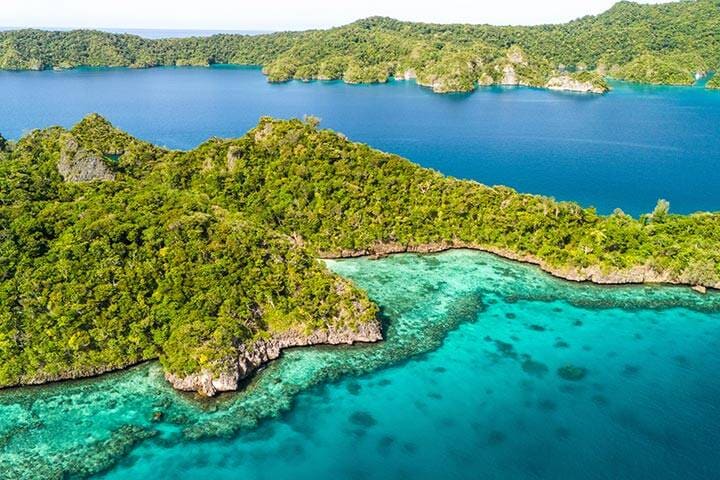 Landscape drone view of Vanua Balavu Bay of Islands in Fiji  