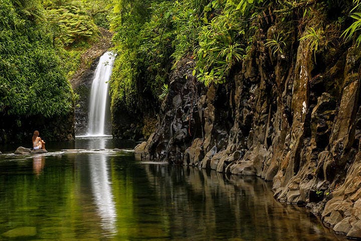 Wainibau Waterfall at the end of Lavena Coastal Walk on Taveuni Island, Fiji  