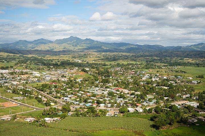 Aerial View of Fiji Tropical Island Town of Nadi in South Pacific 