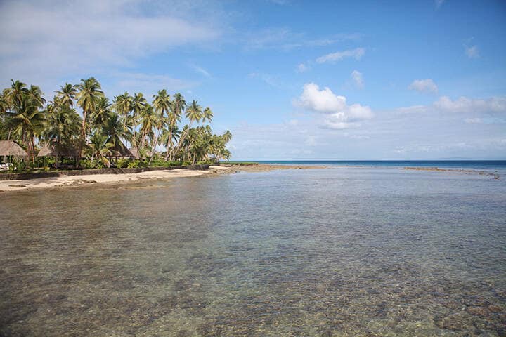 Shallow coral reef at low tide, Savusavu, Fiji 