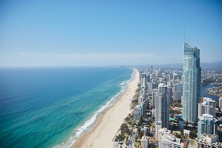 Aerial view of the Gold Coast on a stunning sunny day