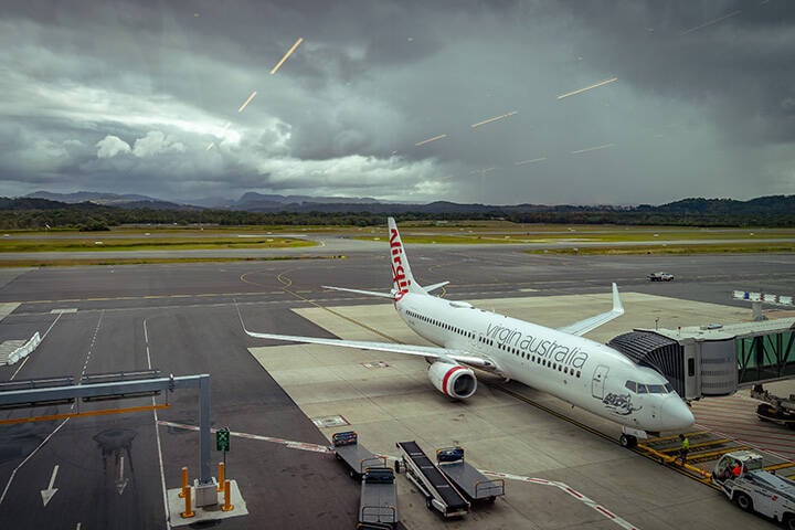 rgin Australia airplane at the Gold Coast Airport (Coolangatta Airport), OOL