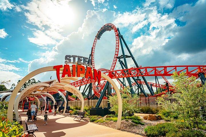 Steel Taipan thrill ride at Dreamworld theme park 