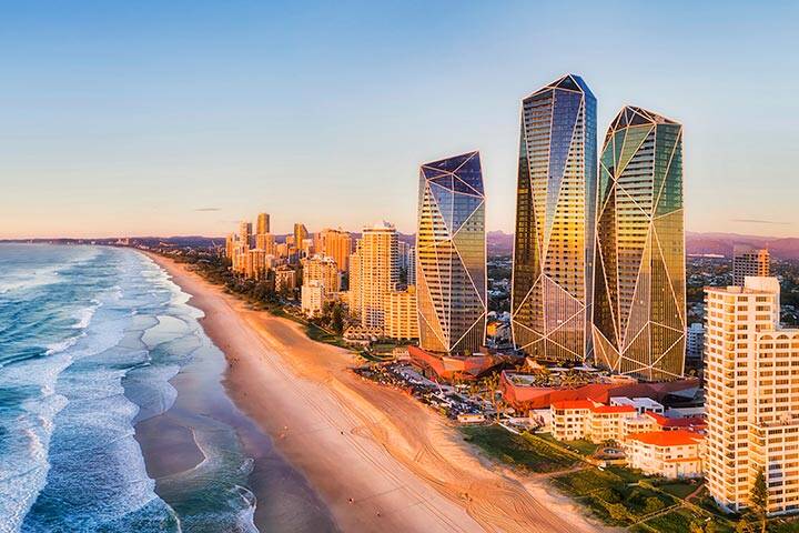 View of Surfers Paradise skyline and beach