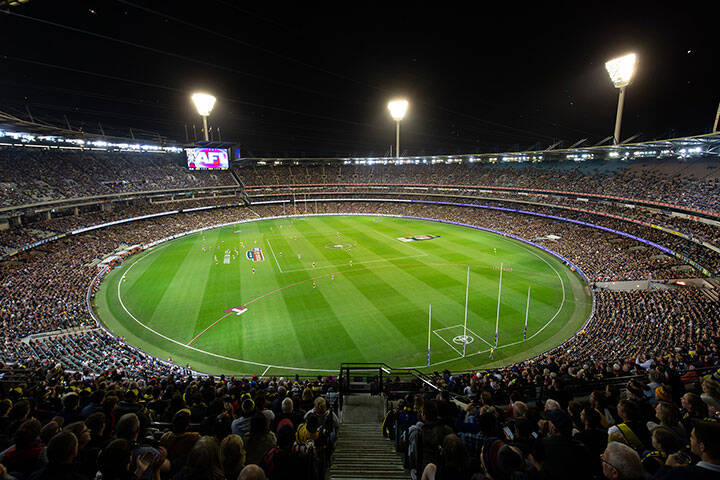 Aerial view of AFL match at Melbourne Cricket Ground (MCG)