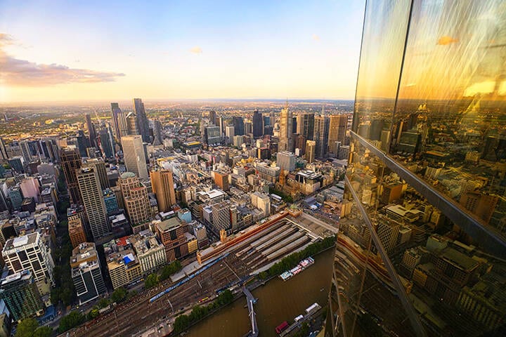 The skyline of Melbourne photographed from the skydeck 