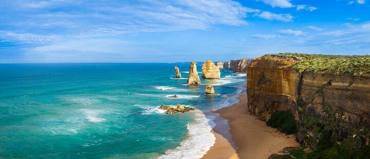 Panorama of the landmark Twelve Apostles along the famous Great Ocean Road, Victoria, Australia 