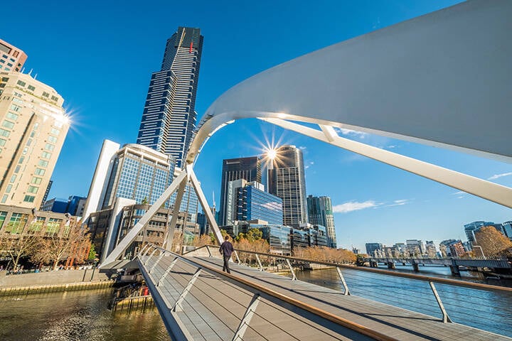 Southbank Pedestrian Walkway over the Yarra river, Melbourne, Victoria