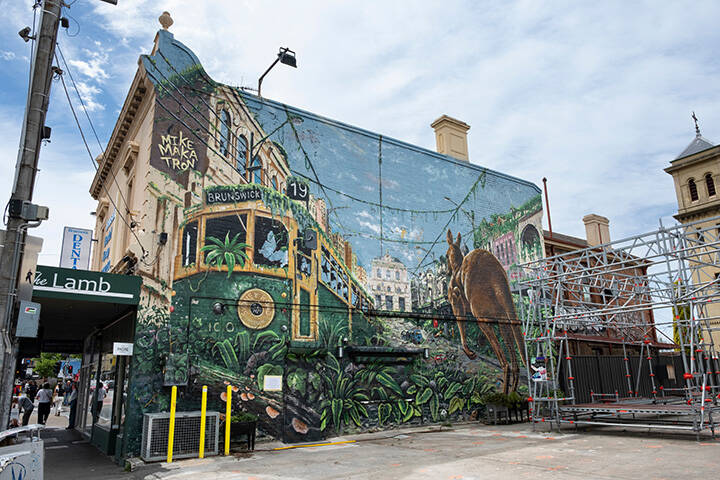 Mural of tram on Sydney Road, Brunswick. Melbourne, Australia,