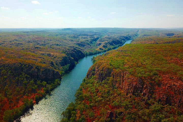 Panoramic view over Katherine river and Katherine Gorge in Nitmiluk National Park, Northern Territory of Australia 