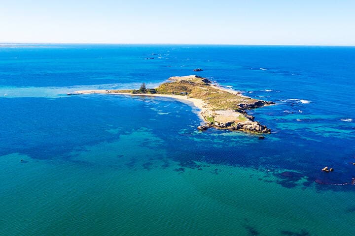 Aerial view Penguin Island at Point Peron in Rockingham, Western Australia  