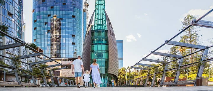 Family visiting top Perth Attraction, the Bell Tower