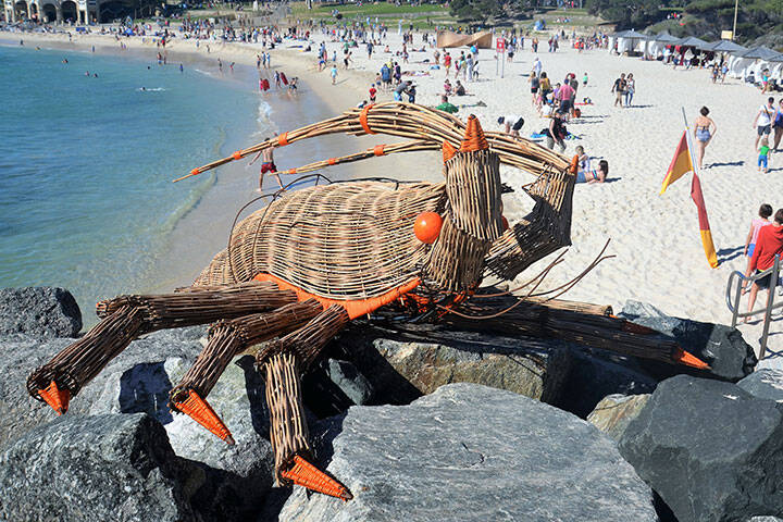 crab art sculpture on cottesloe beach western australia  