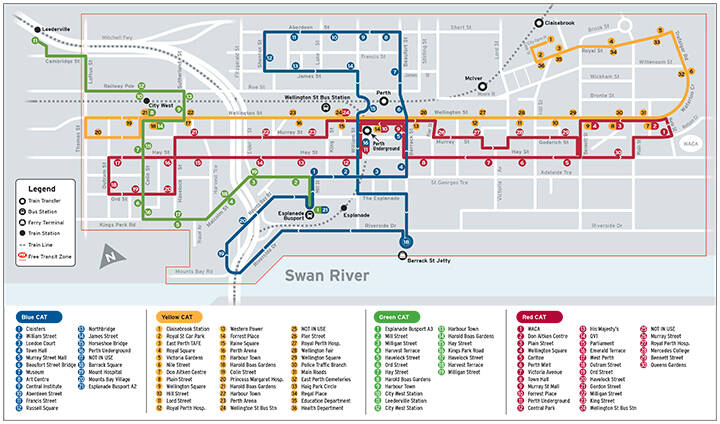 Map of Perth’s free bus routes 
