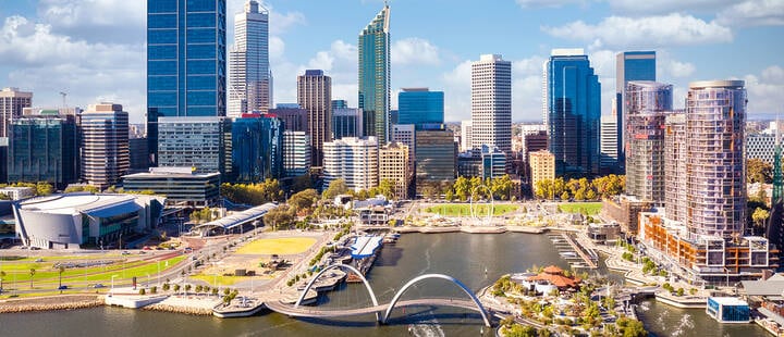 Top view of Perth city and harbour