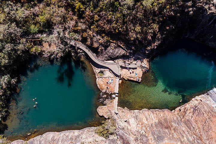 Aerial view of the Serpentine Falls, located in the Serpentine National Park 