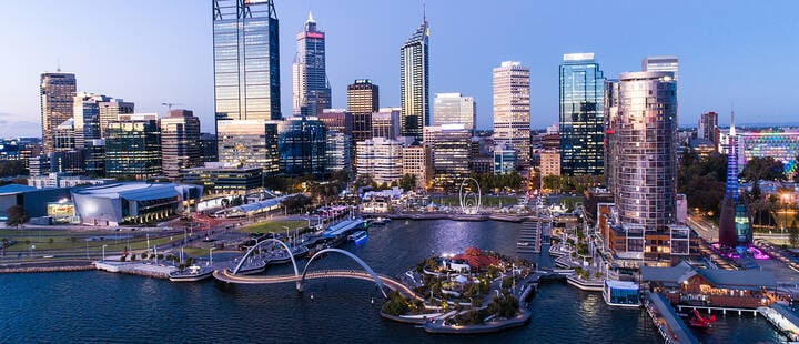 Aerial view of Elizabeth Quay, one of the most popular attractions and things to do in Perth