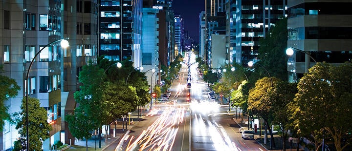 Looking east down St Georges Terrace in Perth CBD.