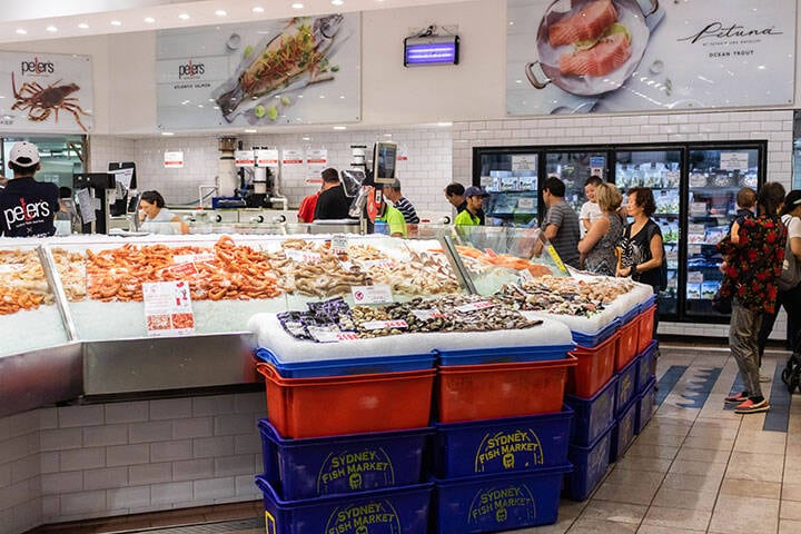 Seafood at famous Sydney Fish Market, Sydney, New South Wales, Australia. 