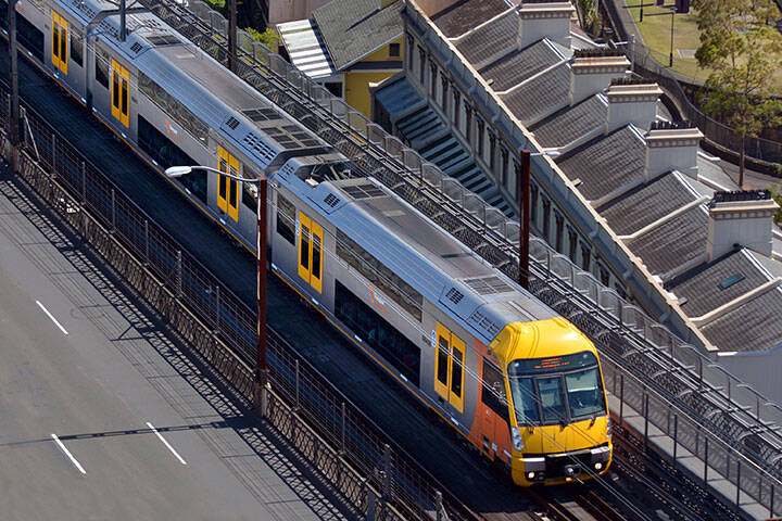 Aerial view of Sydney Trains in Sydney New South Wales Australia 
