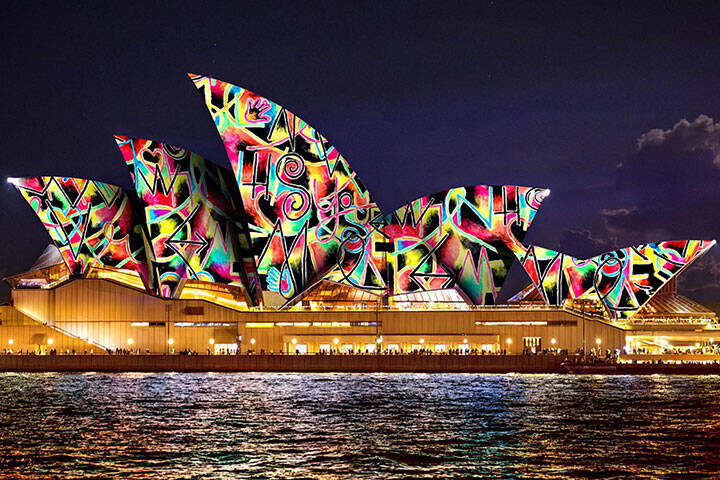 Illuminated sails at the Sydney Opera House during Vivid Sydney