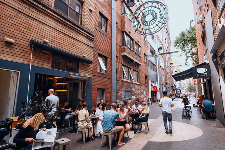Vibey laneway with brunch cafes in Potts Point