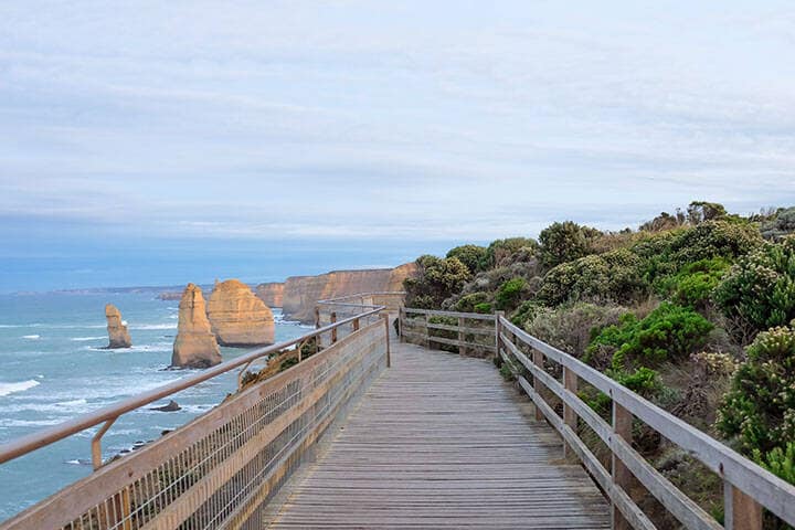 Accessible Walk way beside the ocean at great ocean road at sunrise. 