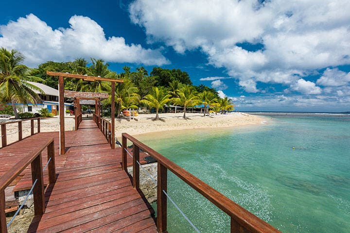 Jetty of a tropical Hideaway Island, Vanuatu, Port Vila, popular holidaymakers island for snorkeling. 