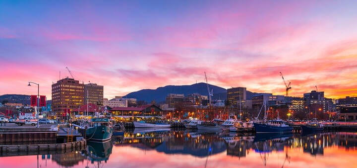 Hobart marina at sunset