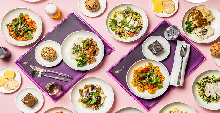 Virgin Australia dishes on tray surrounded by winter meals on plates
