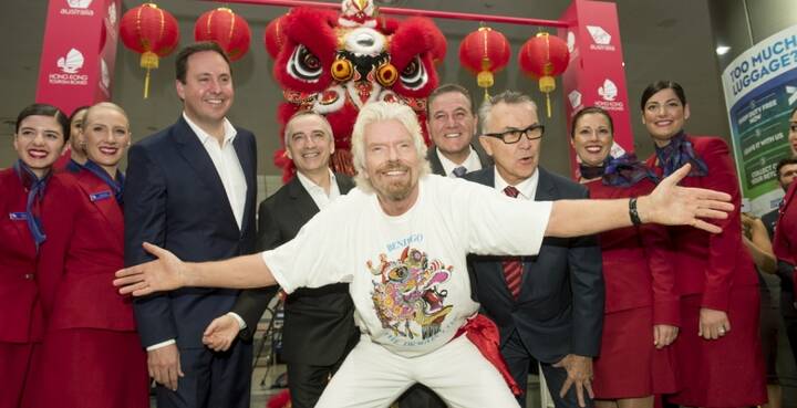 Sir Richard Branson launches Virgin Australia's first flight to Hong Kong
